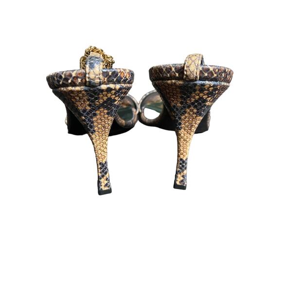 Stella McCartney Stella 100 Reptile Print Heel Sandals Chain Strap Brown Sz 6/36 - Picture 10 of 16